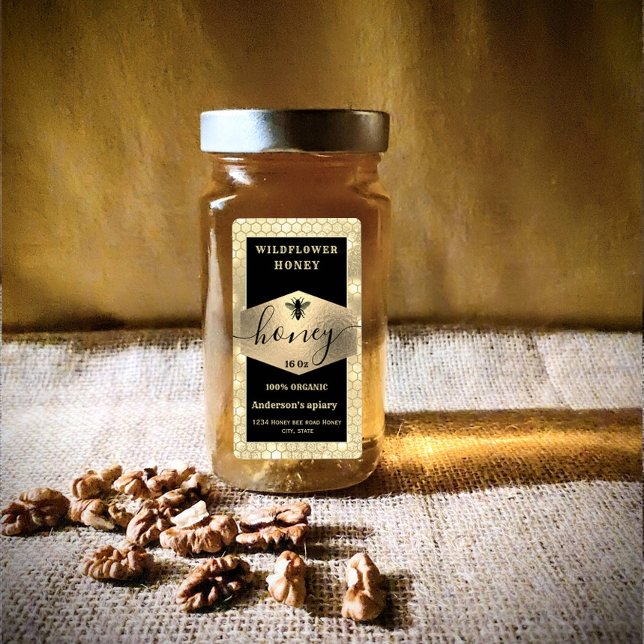 Étiquette Laboratoire de miel de script d'abeille en or bril (Créateur téléchargé)