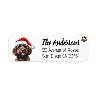 Étiquette Labradoodle mignon avec chapeau de Père Noël