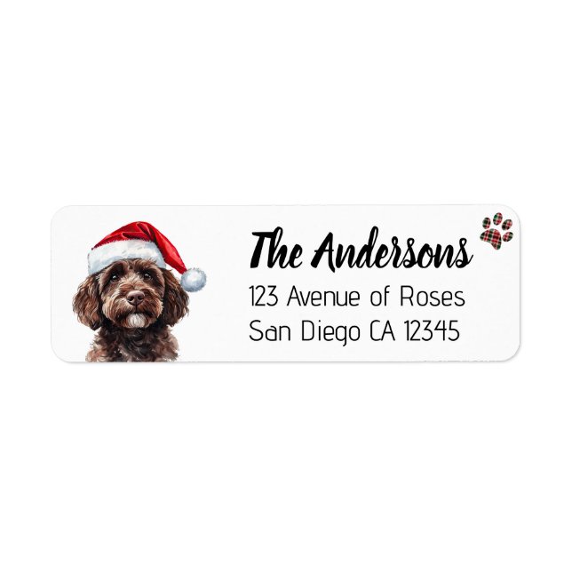 Étiquette Labradoodle mignon avec chapeau de Père Noël (Devant)