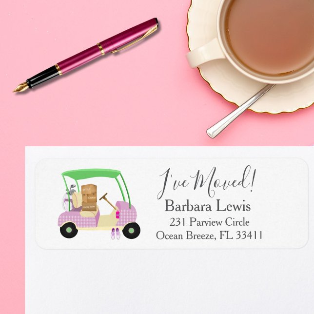 Étiquette Ladies Pink Golf Cart  Moving Boxes Golf Course (Créateur téléchargé)