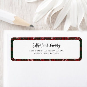 Étiquette Laid Red Green Script Snowflics Adresse de retour