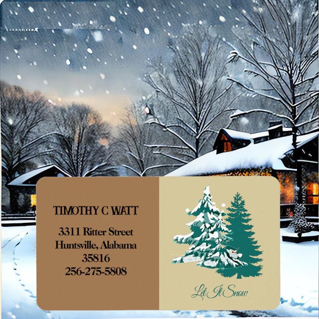 Étiquette Laisser la neige aquarelle hiver Noël Bois (Let it Snow Watercolor Winter Christmas Woodland Label)