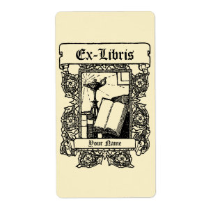 Étiquette Lampe à huile Art Nouveau modèle Ex Libris floral
