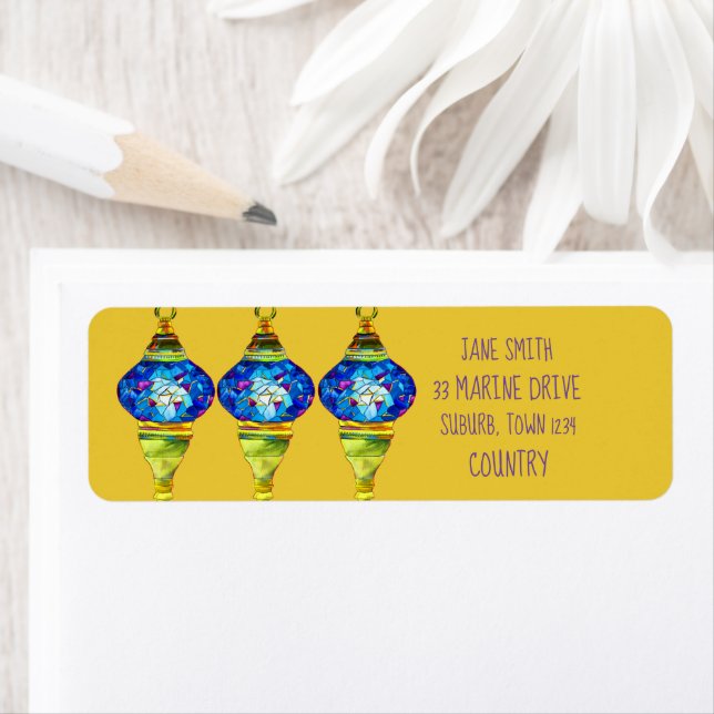 Étiquette Lampes turques mosaïque art aquarelle (En situation)