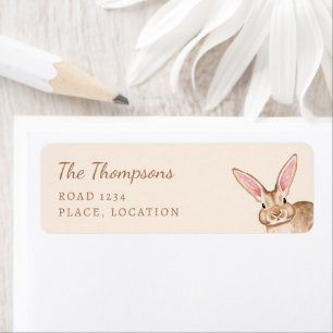 Étiquette Lapin Brun Mignon Avec Grandes Oreilles Aquarelle