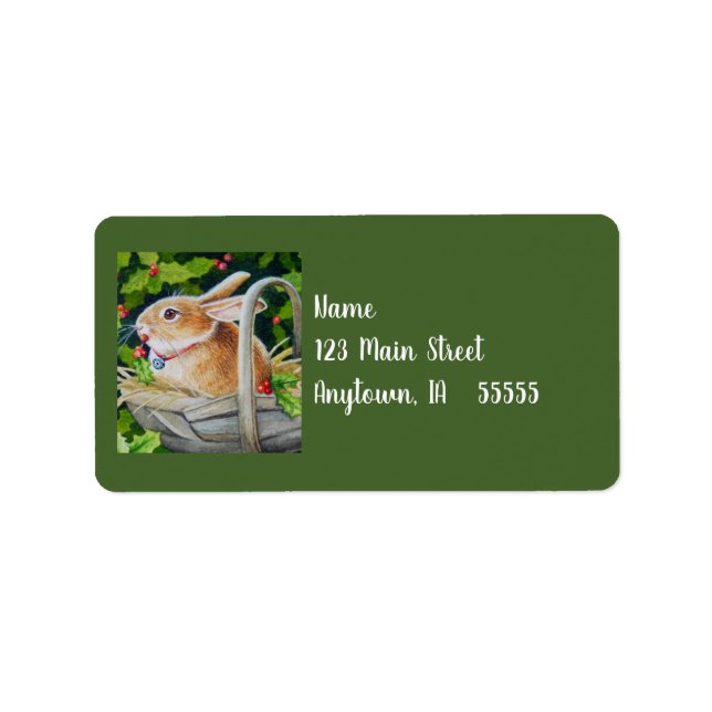 Étiquette Lapin dans le panier avec Holly Sprigs Aquarelle A (Devant)