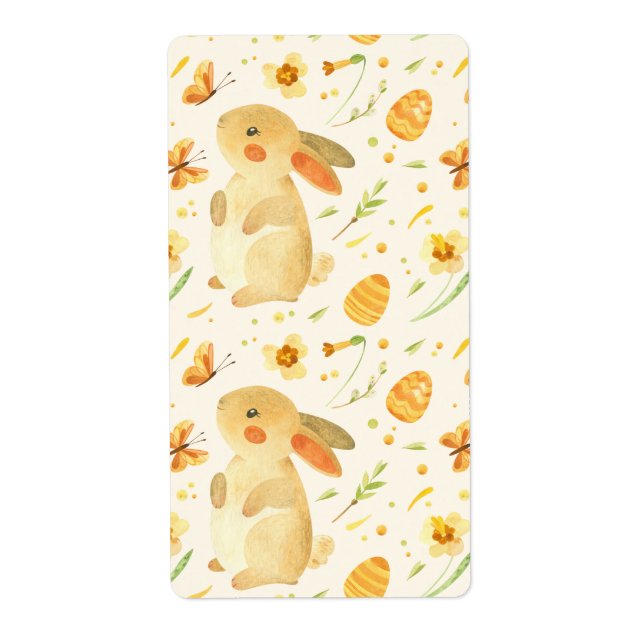 Étiquette Lapin et papillons de Pâques (Devant)