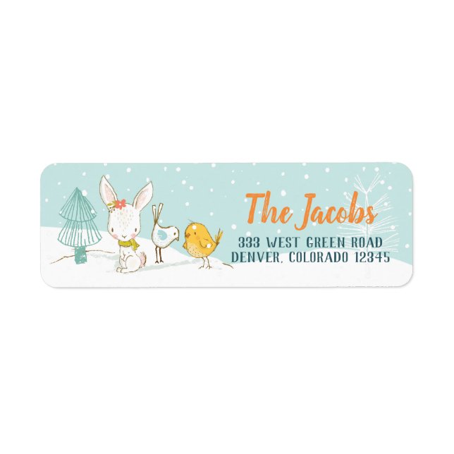 Étiquette Lapin Lapin Oiseaux Fêtes de Noël (Devant)