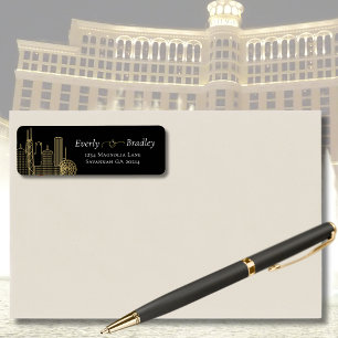 Étiquette Las Vegas Skyline Black White Gold Élégant Script