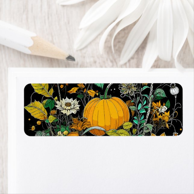 Étiquette L'automne encore vie avec citrouille (En situation)