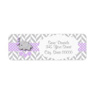 Étiquette Lavande, baby shower gris blanc 2 d'éléphant