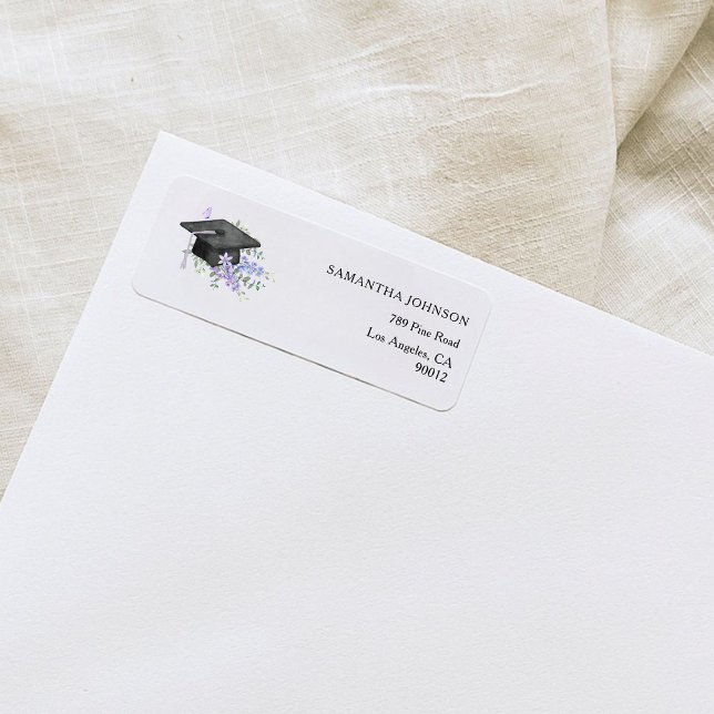 Étiquette Lavander Purple Floral Graduation address  (Créateur téléchargé)