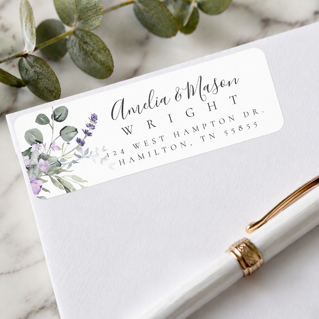 Étiquette Lavender Botanical Elegant Script Return Address  (Lavender Botanical Elegant Script Return Address Label)