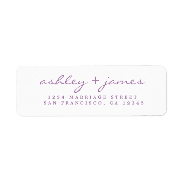 Étiquette Lavender Script Elegant Wedding Adresse de retour (Devant)