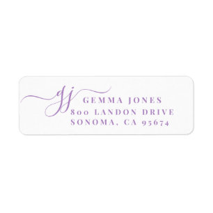 Étiquette Lavender Script Monogramme Initiales Adresse de re