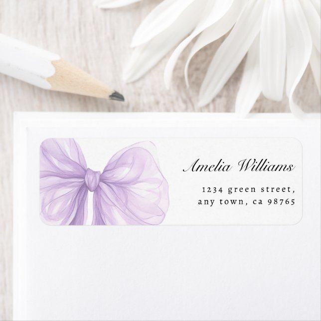 Étiquette Lavender Sheer Bow Elegant Address (En situation)