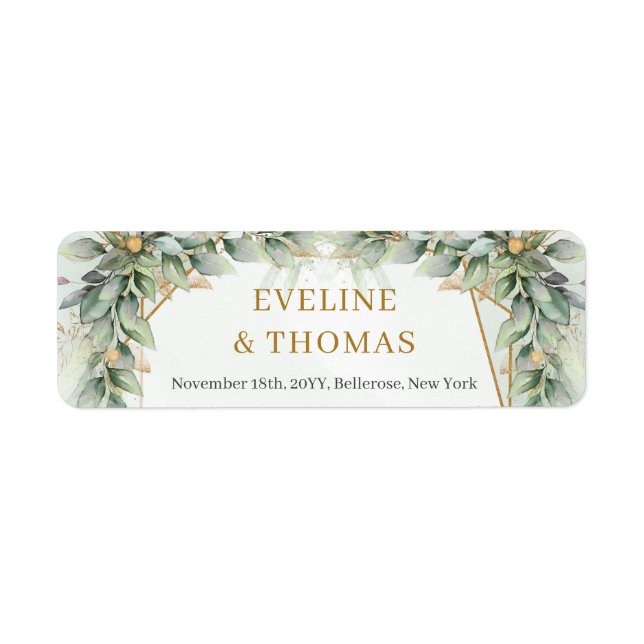 Étiquette Lavish verdure feuillage or cadre mariage (Devant)