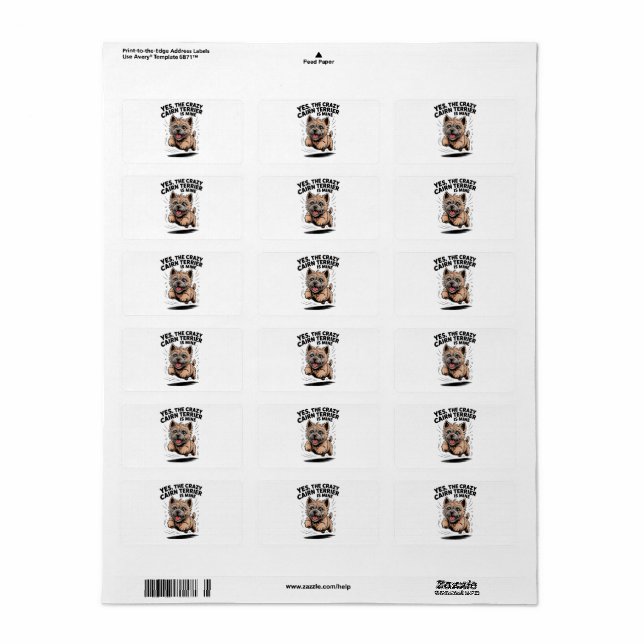 Étiquette Le Cairn Terrier fou est à moi (Feuille entière)