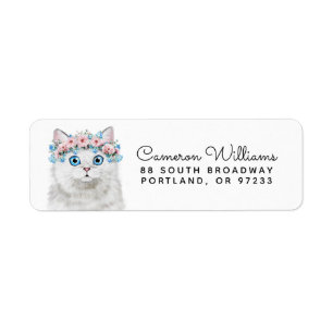 Étiquette Le chat floral blanc doux   ajoutent votre nom