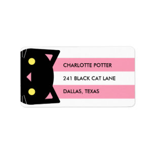 Étiquette Le chat noir curieux barre rose et blanc