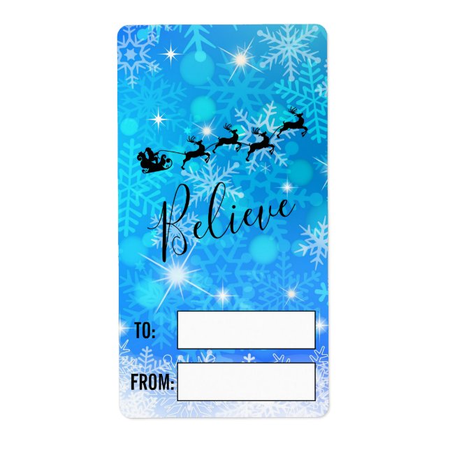 Étiquette Le Père Noël et son renne volant - Croyez (Devant)