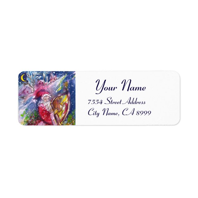 ÉTIQUETTE LE PÈRE NOËL JOUANT L'HARPE DANS LE CLAIR DE LUNE (Devant)