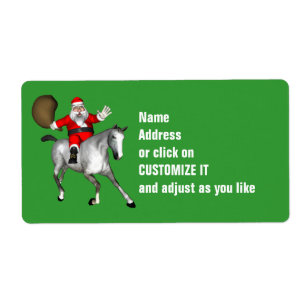 Étiquette Le Père Noël Monte Un Cheval Gris