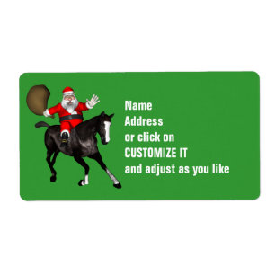 Étiquette Le Père Noël Monte Un Cheval Noir