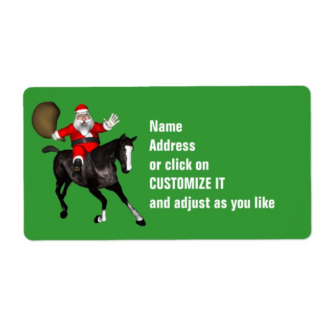 Étiquette Le Père Noël Monte Un Cheval Noir (Devant)