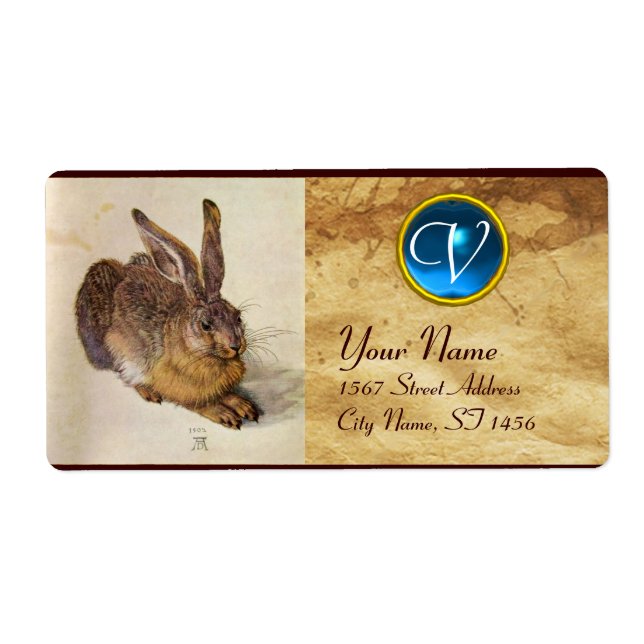 Étiquette LE RABBIT ( Jeune Lièvre ) Monogramme Blue Sapphir (Devant)