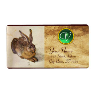 Étiquette LE RABBIT ( Jeune Lièvre ) Monogramme Jade verte