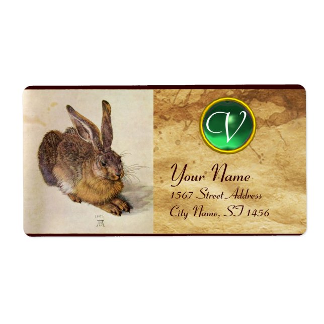 Étiquette LE RABBIT ( Jeune Lièvre ) Monogramme Jade verte (Devant)