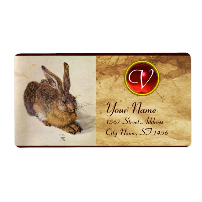 Étiquette LE RABBIT ( Jeune Lièvre ) Monogramme Rubis rouge (Devant)