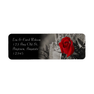 Étiquette Le rose rouge élégant se fanent bouquet noir et