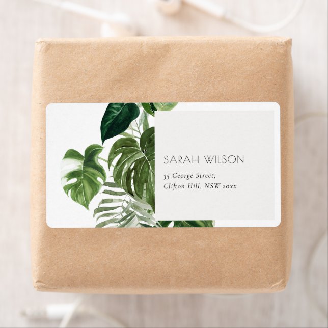 Étiquette Leafy Tropical Palm Foliage Adresse Leafy (En situation)