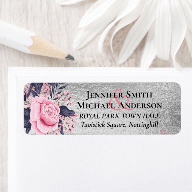 Étiquette LeahG Silver Navy Rosegold PInk Floral Mariage (En situation)