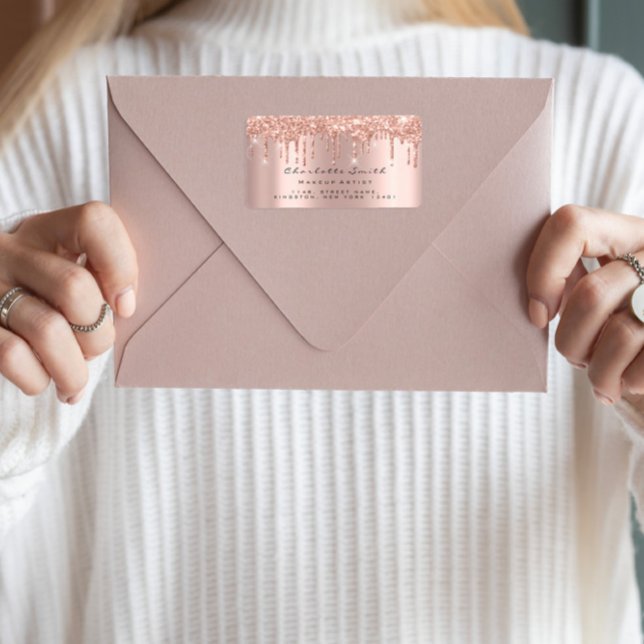 Étiquette Lecteurs Rose RSVP Gold Sparkly Parties scintillan (Drips RSVP Rose Gold Sparkly Glitter Makeup Bridal Label)