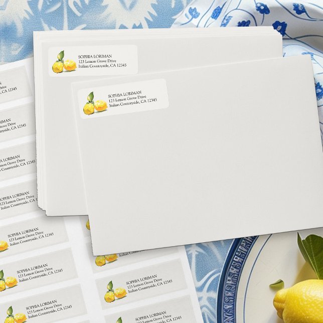 Étiquette Lemon Grove Fruit Lemons on Cream Adresse de retou (Return Address Labels from the Lemon Grove Wedding Collection by Darling & May)