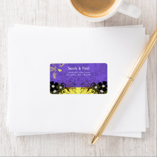 Étiquette Lemon Yellow & Violet Flower Swirl Adresse de reto