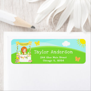 Étiquette Lemonade Stand Birthday Red Hair Girl