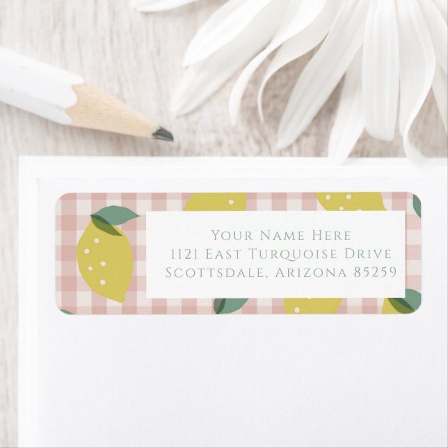 Étiquette Lemonade Sunshine Pink Plaid Adresse de retour (En situation)