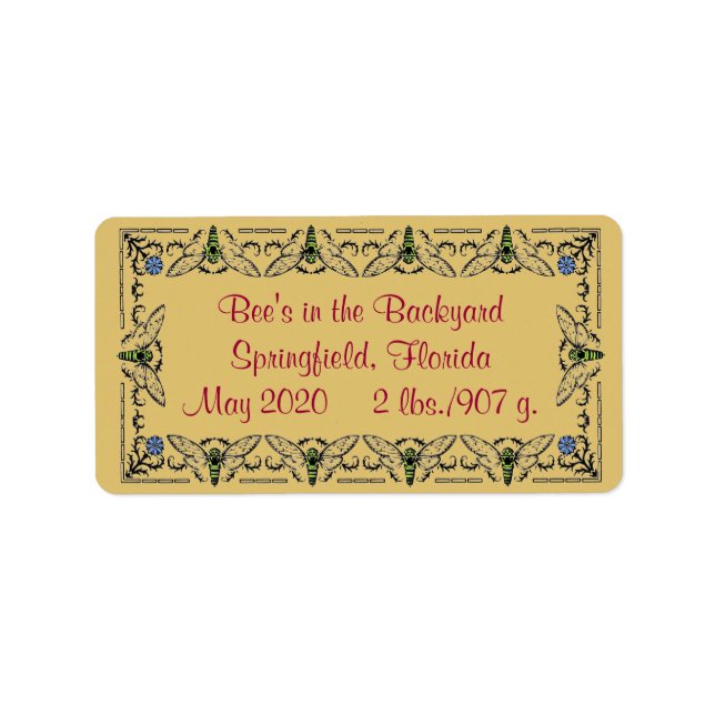 Étiquette Les abeilles dans le bocal de miel Jardin (Devant)