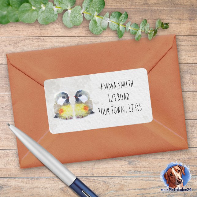 Étiquette Les Beaux Choux | (Niedliche Kohlmeisen im Aquarell-Design, eckige Adressaufkleber zum personalisieren)