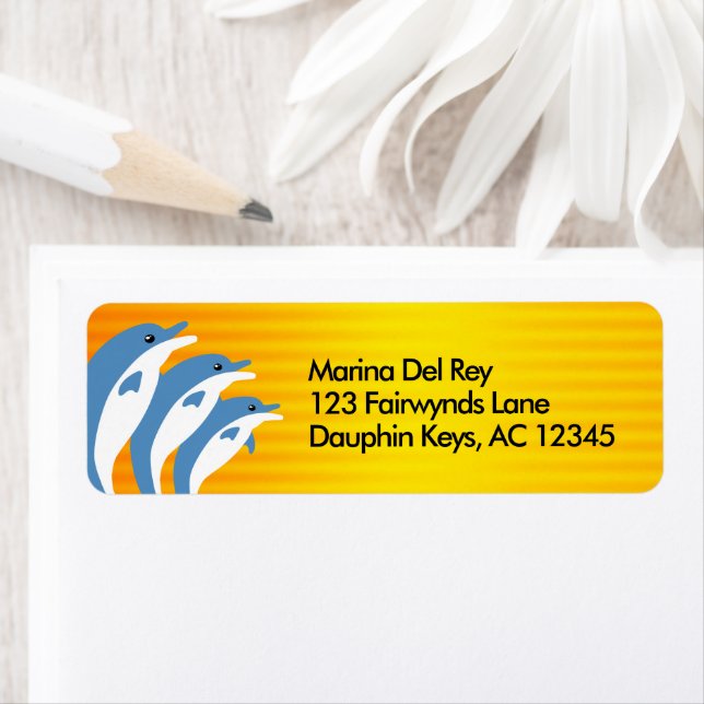 Étiquette Les dauphins bleus dansent sous le soleil tropical (En situation)