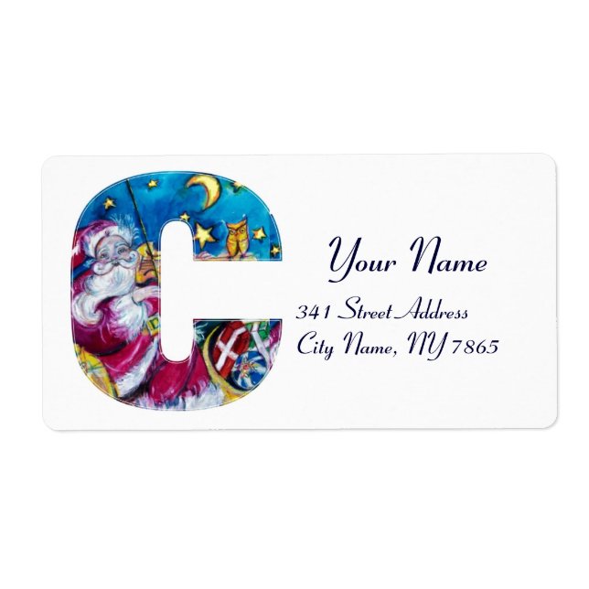 ÉTIQUETTE LETTRE C DE NOËL / MONOGRAM PÈRE NOËL INSPIRÉ (Devant)