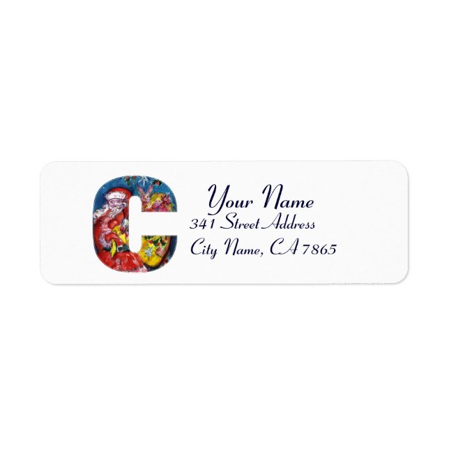 ÉTIQUETTE LETTRE C DE NOËL / PÈRE NOËL AVEC CADEAUX MONOGRAM (Devant)