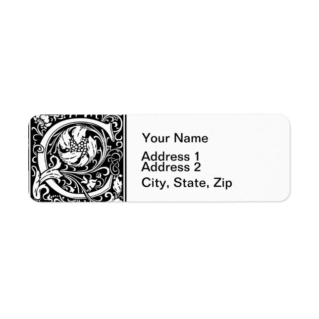 Étiquette Lettre C Monogramme médiéval Art Nouveau (Devant)