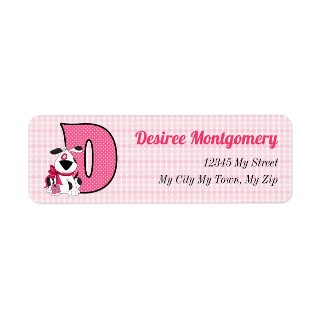 Étiquette LETTRE D CHIEN ROSE CHIEN MONogramme (Devant)