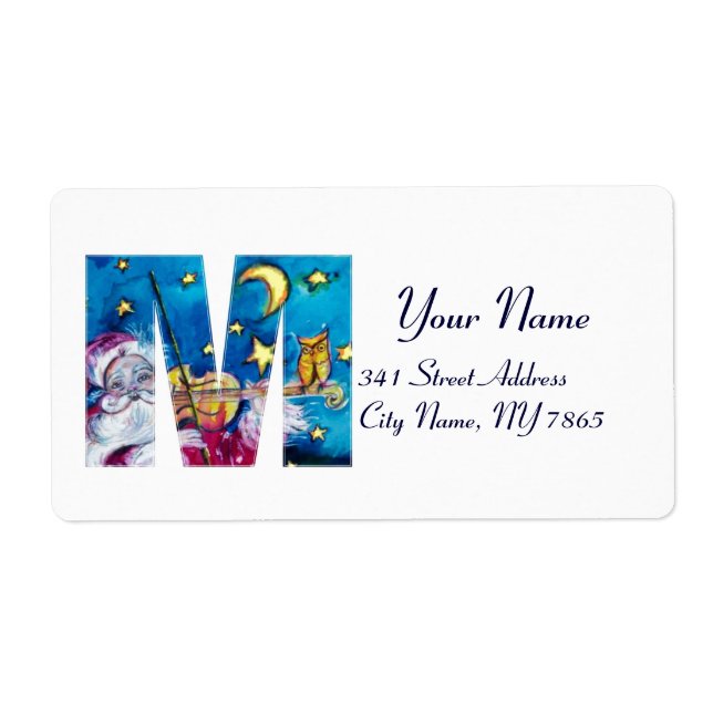 ÉTIQUETTE LETTRE DE NOËL M / MONOGRAM PÈRE NOËL INSPIRÉ (Devant)