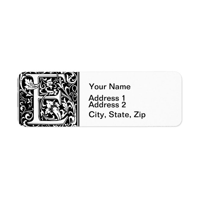 Étiquette Lettre E Monogramme médiéval Art Nouveau (Devant)